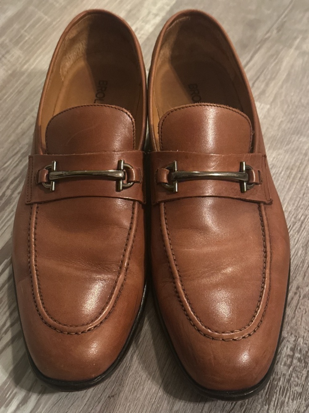 Gianni Bini Brown Leather Slip-On Loafers with Metal Bit